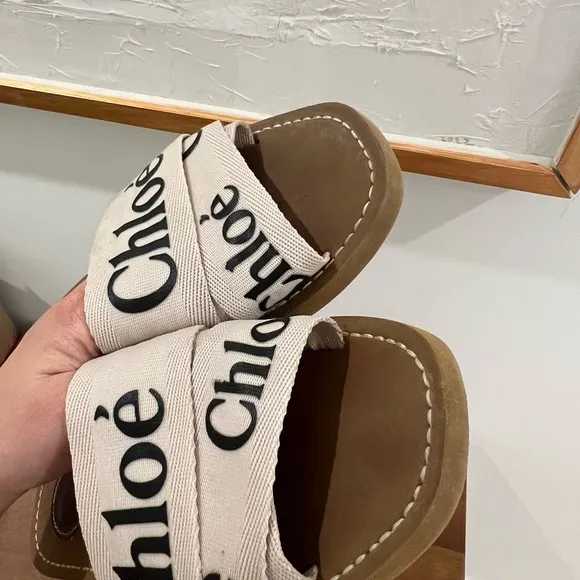 Chloé Beige Woody slide sandals - 37