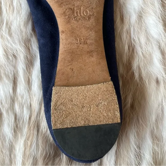 CHLOÉ Lauren Scallop-Trim Blue Suede Ballet Flats