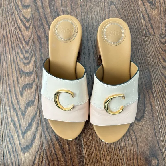 Chloe slide sandals mules size 38.5 cream and pink.