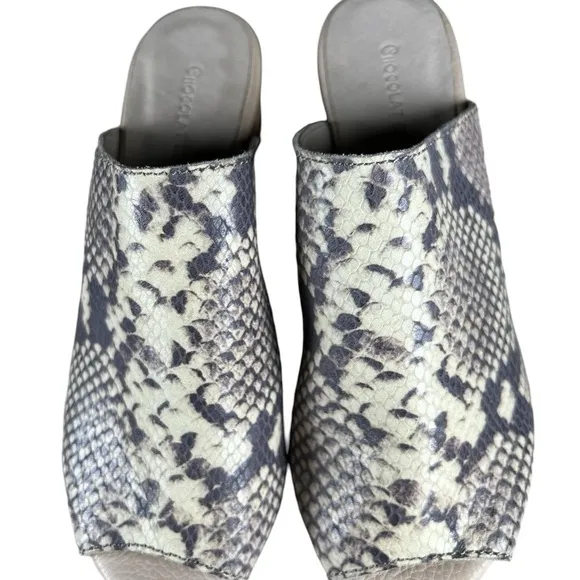 Chocolat Blu Worton peep toe snakeskin slides 7