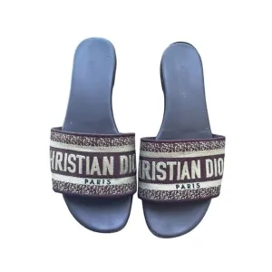 Christian Dior Paris Burgundy &amp; Beige Embroidered Slide Sandals Womens