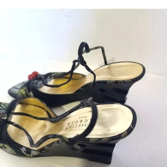 Christian Lacroix Y2K Designer Kim Kardashian Leather Cherry Wedges US 8.5