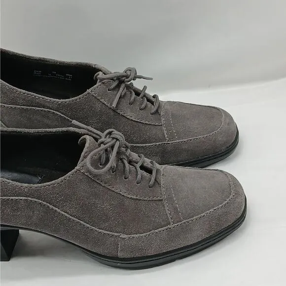 Clarks Bendables Women's Lace Up Loafers Size 7M Gray Chunky Heel Oxfords Shoes