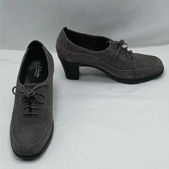 Clarks Bendables Women's Lace Up Loafers Size 7M Gray Chunky Heel Oxfords Shoes