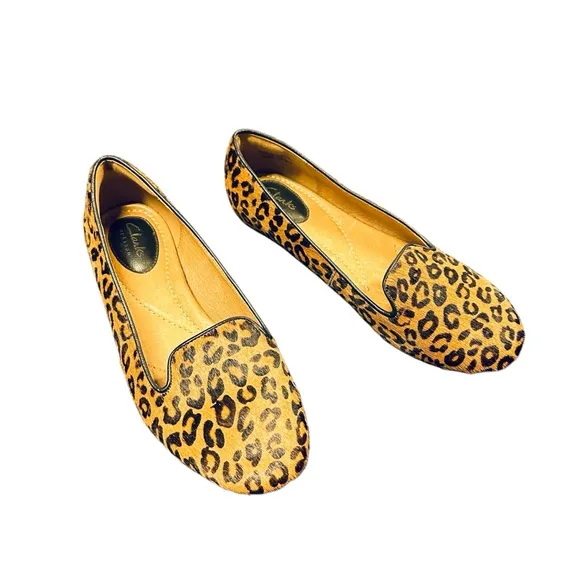 Clarks Brown Leopard Print Flats Loafer Calf Hair Size 7 M Valley Lounge