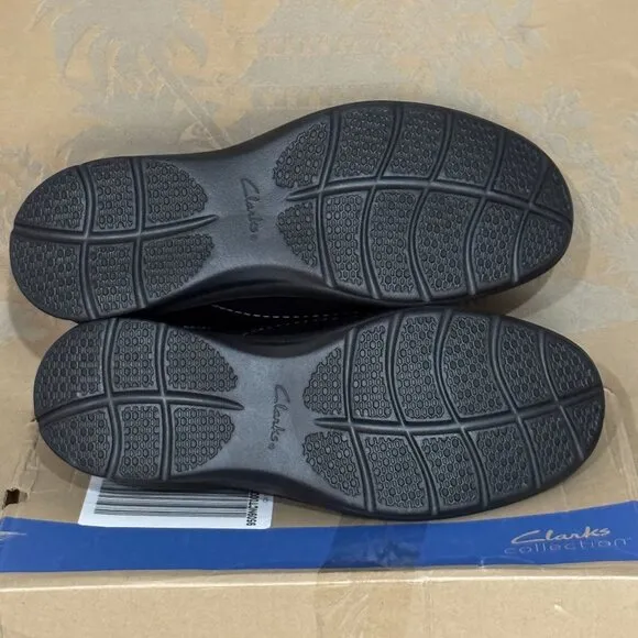Clarks Cotrell Step Oily Black Pebbled Leather Slip-On Loafers Shoes 9.5 W