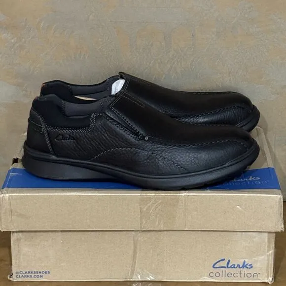 Clarks Cotrell Step Oily Black Pebbled Leather Slip-On Loafers Shoes 9.5 W
