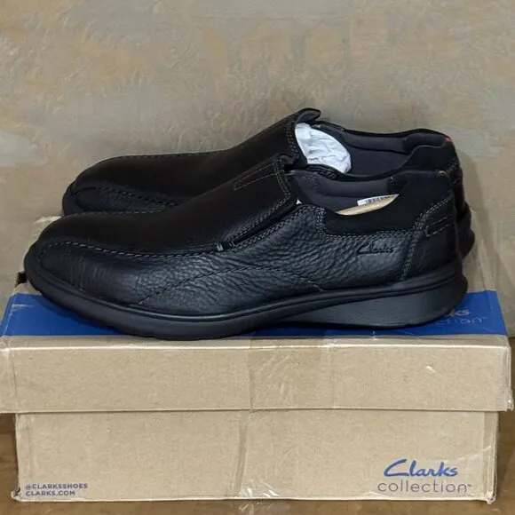 Clarks Cotrell Step Oily Black Pebbled Leather Slip-On Loafers Shoes 9.5 W