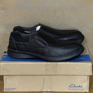 Clarks Cotrell Step Oily Black Pebbled Leather Slip-On Loafers Shoes 9.5 W