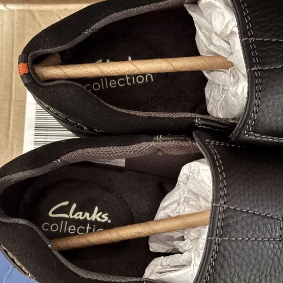 Clarks Cotrell Step Oily Black Pebbled Leather Slip-On Loafers Shoes 9.5 W
