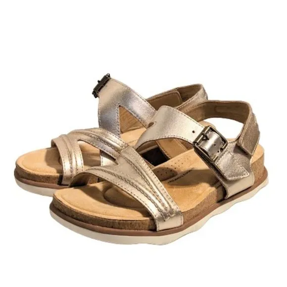 Clarks Rose Gold Brynn Leather Cushioned Pillowtop footbed Step Sandals Size 8.5