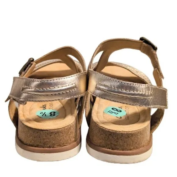 Clarks Rose Gold Brynn Leather Cushioned Pillowtop footbed Step Sandals Size 8.5