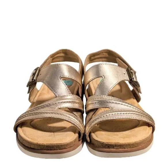 Clarks Rose Gold Brynn Leather Cushioned Pillowtop footbed Step Sandals Size 8.5