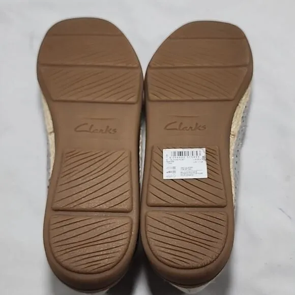 🐽CLARKS🐽 STYLE ELAINA RUBY PERFORATED ESPADRIL SLIP-ON LOAFERS LADIES 11 NWOB