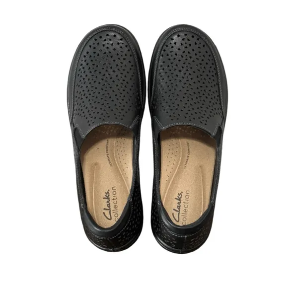 Clarks Women's Collection Cora Sky Flats Black Leather - Size 7 (NWT!)