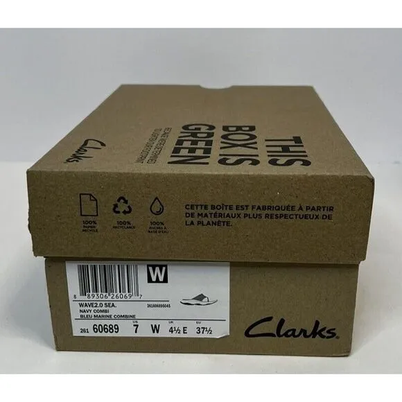 Clarks Womens US 7 W‎ Wave 2.0 Sea Flip Flop Sandal Navy Leather/ Nubuck Combine