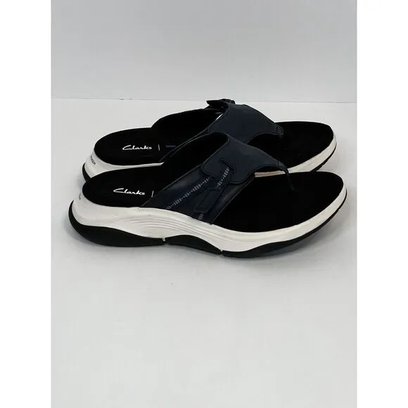 Clarks Womens US 7 W‎ Wave 2.0 Sea Flip Flop Sandal Navy Leather/ Nubuck Combine