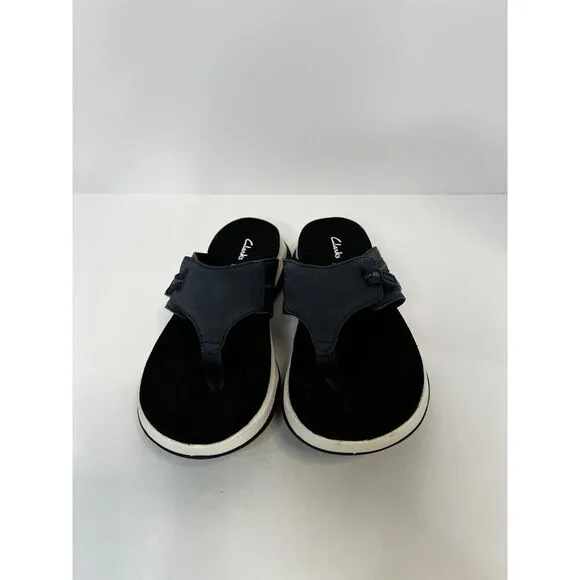 Clarks Womens US 7 W‎ Wave 2.0 Sea Flip Flop Sandal Navy Leather/ Nubuck Combine