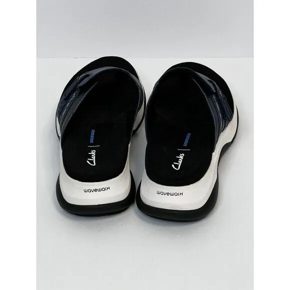 Clarks Womens US 7 W‎ Wave 2.0 Sea Flip Flop Sandal Navy Leather/ Nubuck Combine