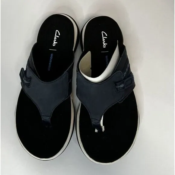 Clarks Womens US 7 W‎ Wave 2.0 Sea Flip Flop Sandal Navy Leather/ Nubuck Combine
