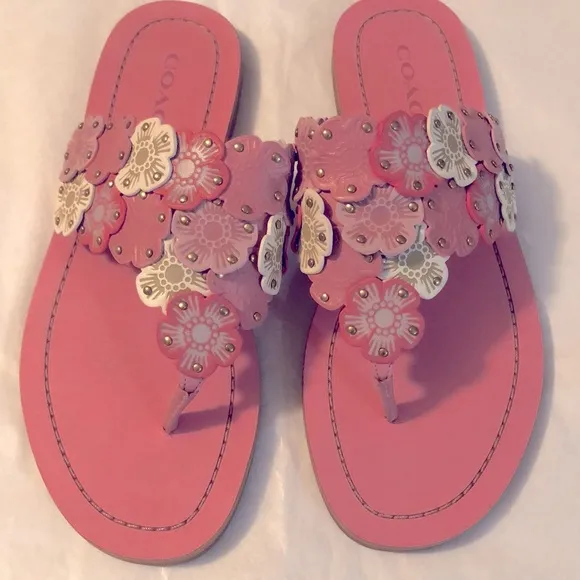 Coach Floral Leather Slides Sandals Size 7