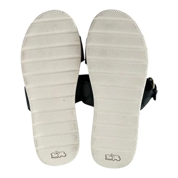 Coach Gwen C8925 Signature Black Silver Buckle Strap Leather Sandals Women US 9