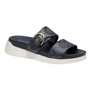 Coach Gwen C8925 Signature Black Silver Buckle Strap Leather Sandals Women US 9