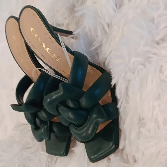 Coach Kellie Leather Slide Sandals Green 👡 NEW Size 6
