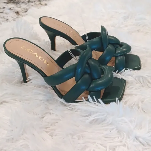 Coach Kellie Leather Slide Sandals Green 👡 NEW Size 6