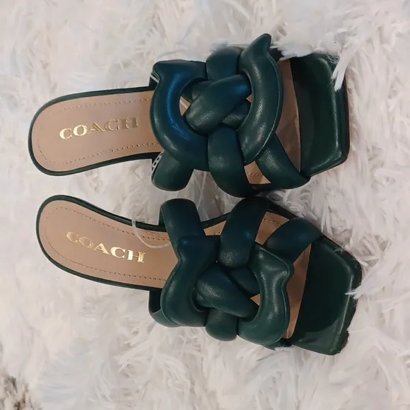 Coach Kellie Leather Slide Sandals Green 👡 NEW Size 6