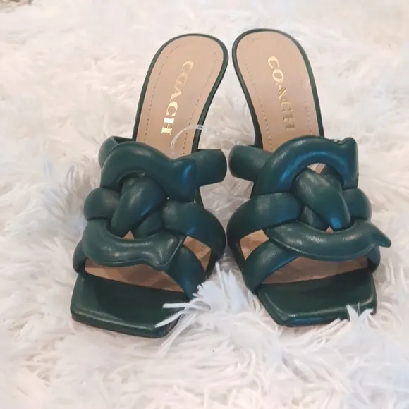 Coach Kellie Leather Slide Sandals Green 👡 NEW Size 6