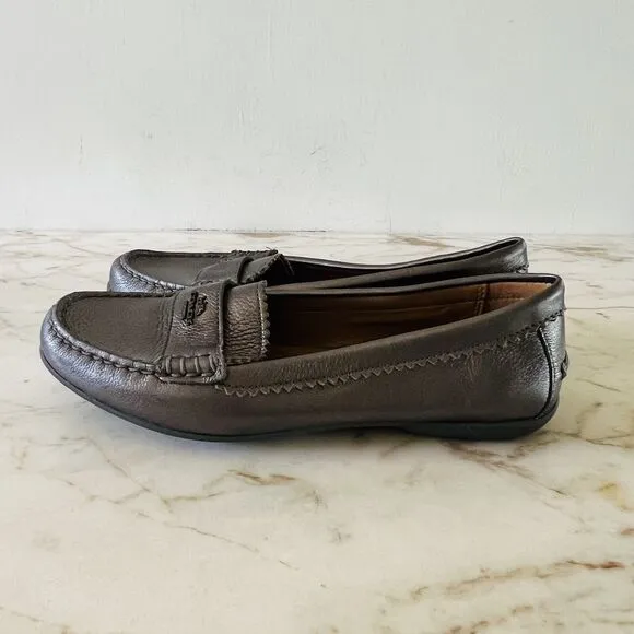 COACH Odette Solid Metallic Black Gray Leather Driver Loafer Black Logo - US 7