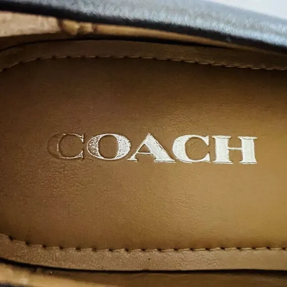 COACH Odette Solid Metallic Black Gray Leather Driver Loafer Black Logo - US 7
