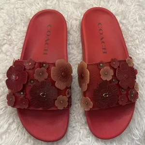 Coach Sophi Red Floral Embellished Slides size 10