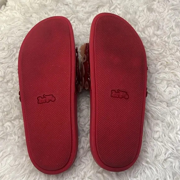 Coach Sophi Red Floral Embellished Slides size 10