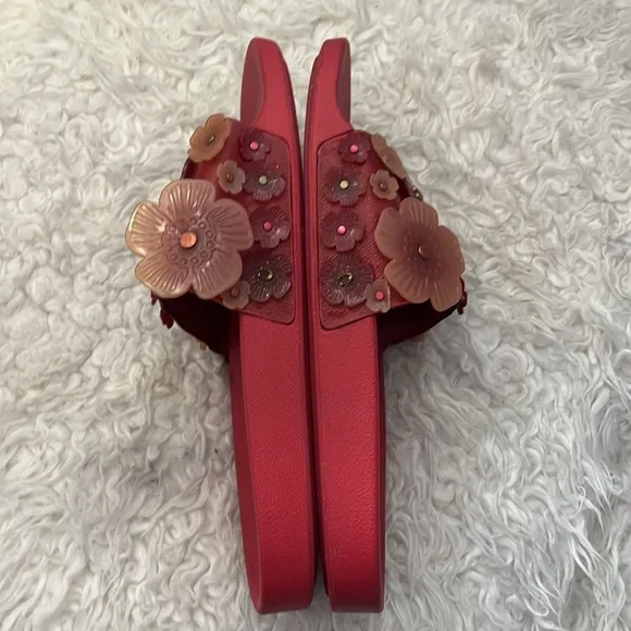 Coach Sophi Red Floral Embellished Slides size 10