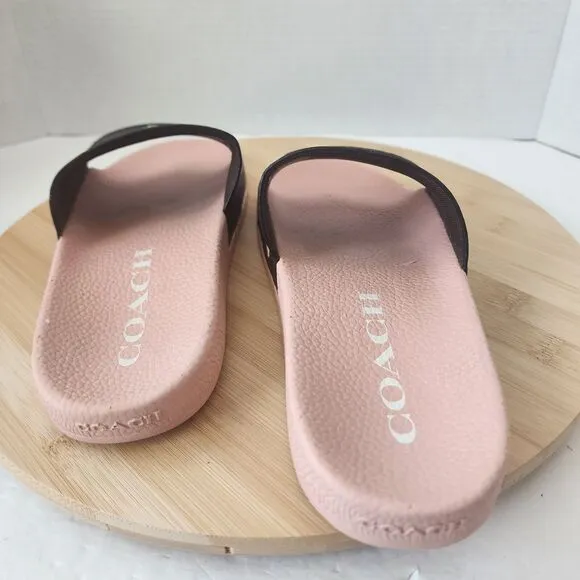 Coach ULI Flora Slides Womens Sz 9B Monogram Signature C7675 Coated Canvas 2021
