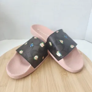 Coach ULI Flora Slides Womens Sz 9B Monogram Signature C7675 Coated Canvas 2021