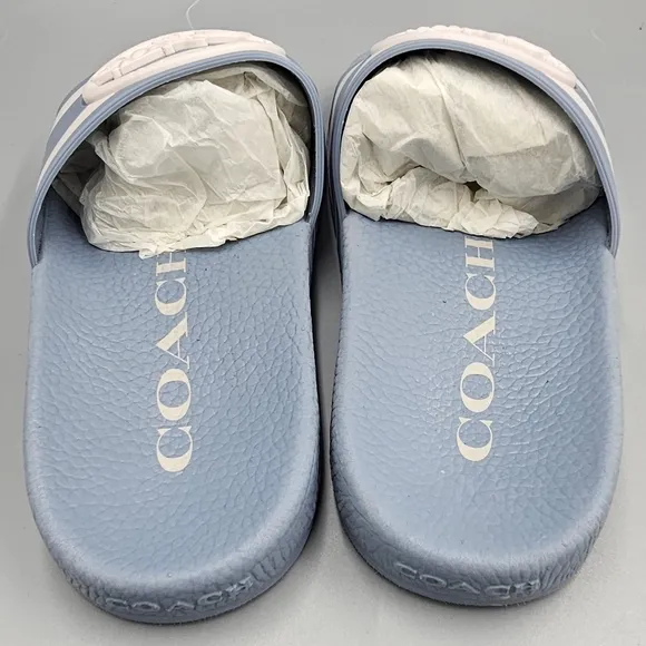 COACH ULI SPORT SLIDE WITH HORSE CARRIAGE CORNFLOWER CHALK WOMEN'S SIZE 5