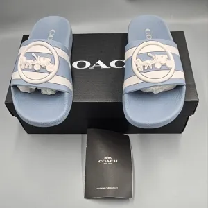 COACH ULI SPORT SLIDE WITH HORSE CARRIAGE CORNFLOWER CHALK WOMEN'S SIZE 5