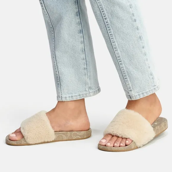 Coach Ulla Shearling Slides Ivory casual slip on