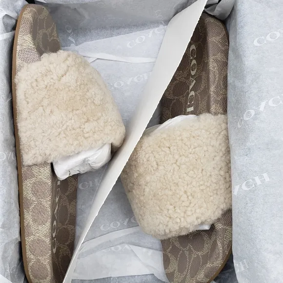 Coach Ulla Shearling Slides Ivory casual slip on