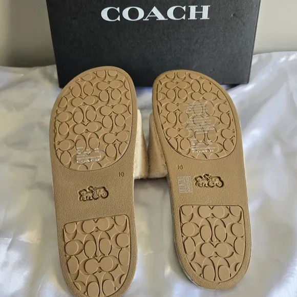 Coach Ulla Sherling Slides Casual Slip On Ivory Ladies sz 10