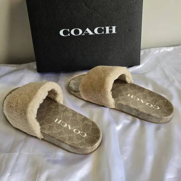 Coach Ulla Sherling Slides Casual Slip On Ivory Ladies sz 10
