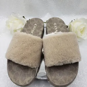 Coach Ulla Sherling Slides Casual Slip On Ivory Ladies sz 10