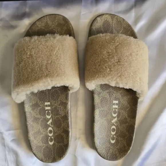 Coach Ulla Sherling Slides Casual Slip On Ivory Ladies sz 10
