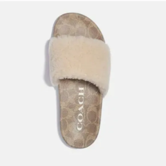 Coach Ulla Sherling Slides Casual Slip On Ivory Ladies sz 10
