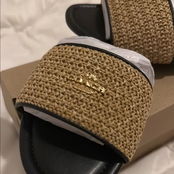 COACH Women's Tan Slide Sandals