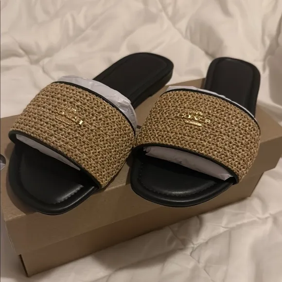 COACH Women's Tan Slide Sandals