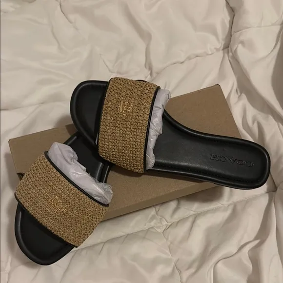 COACH Women's Tan Slide Sandals